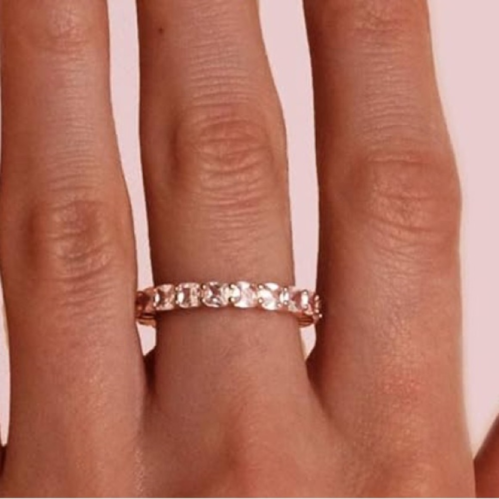 NEW Pavoi 14K Gold Plated Ring 4mm Cubic Zirconia Eternity Love Ring Size 7